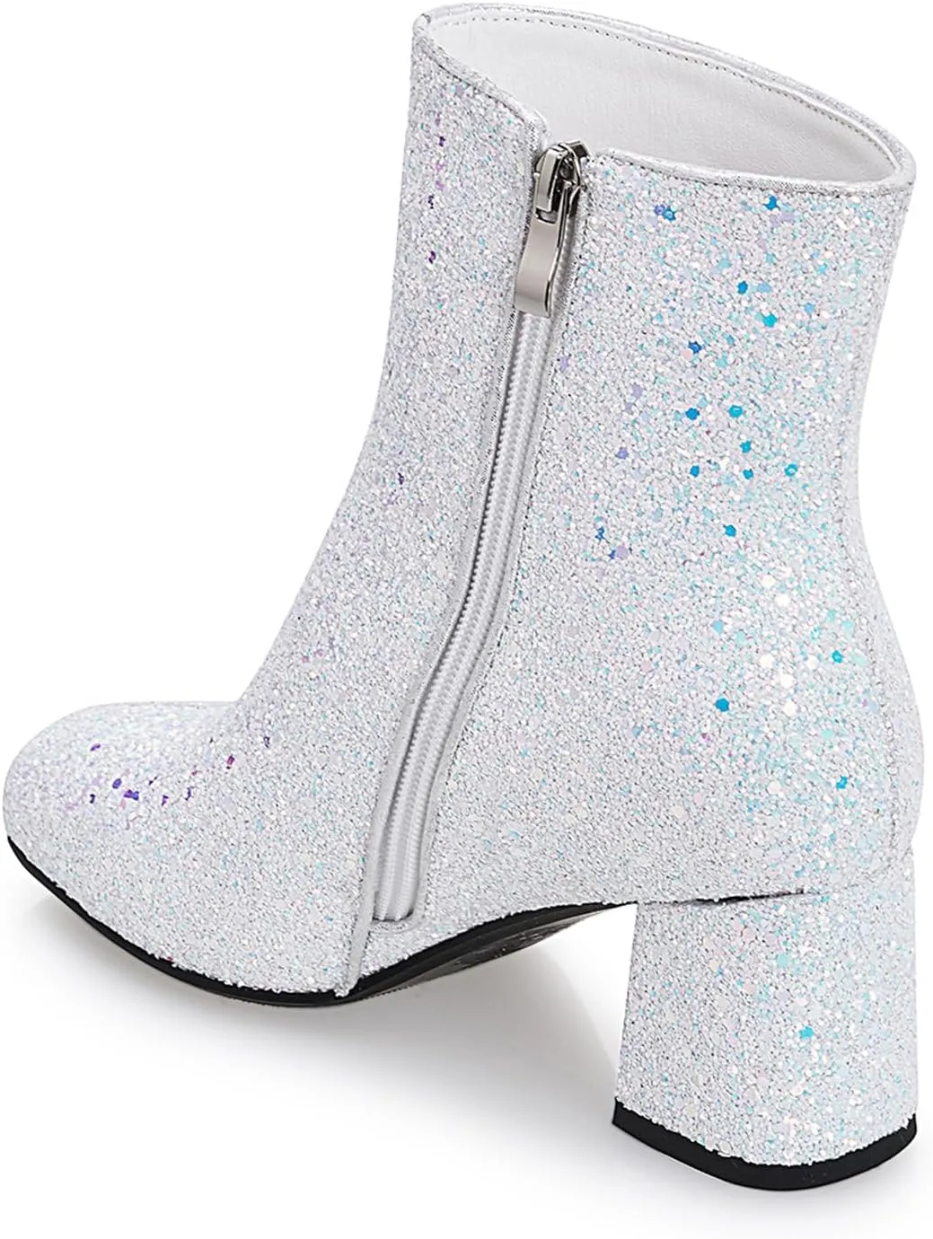 Women's Glitter Ankle Boots Sequin Sparkly Booties Block Heel Side Zip Zipper Wedding Party Dress Shoes