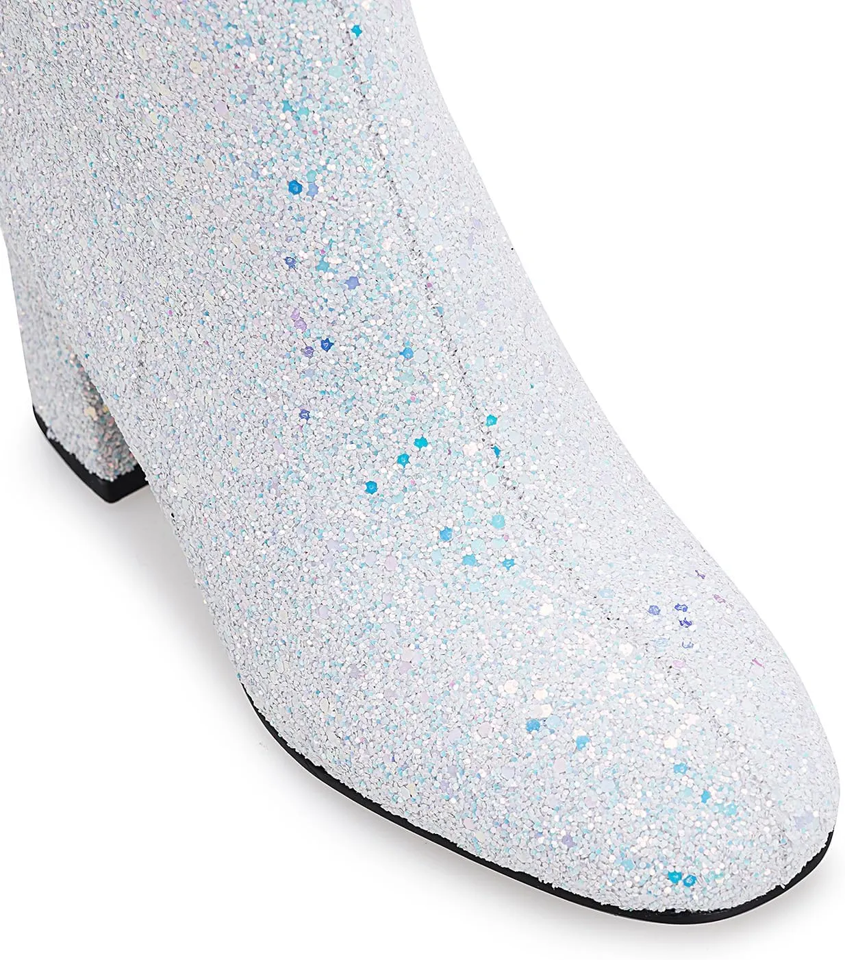 Women's Glitter Ankle Boots Sequin Sparkly Booties Block Heel Side Zip Zipper Wedding Party Dress Shoes