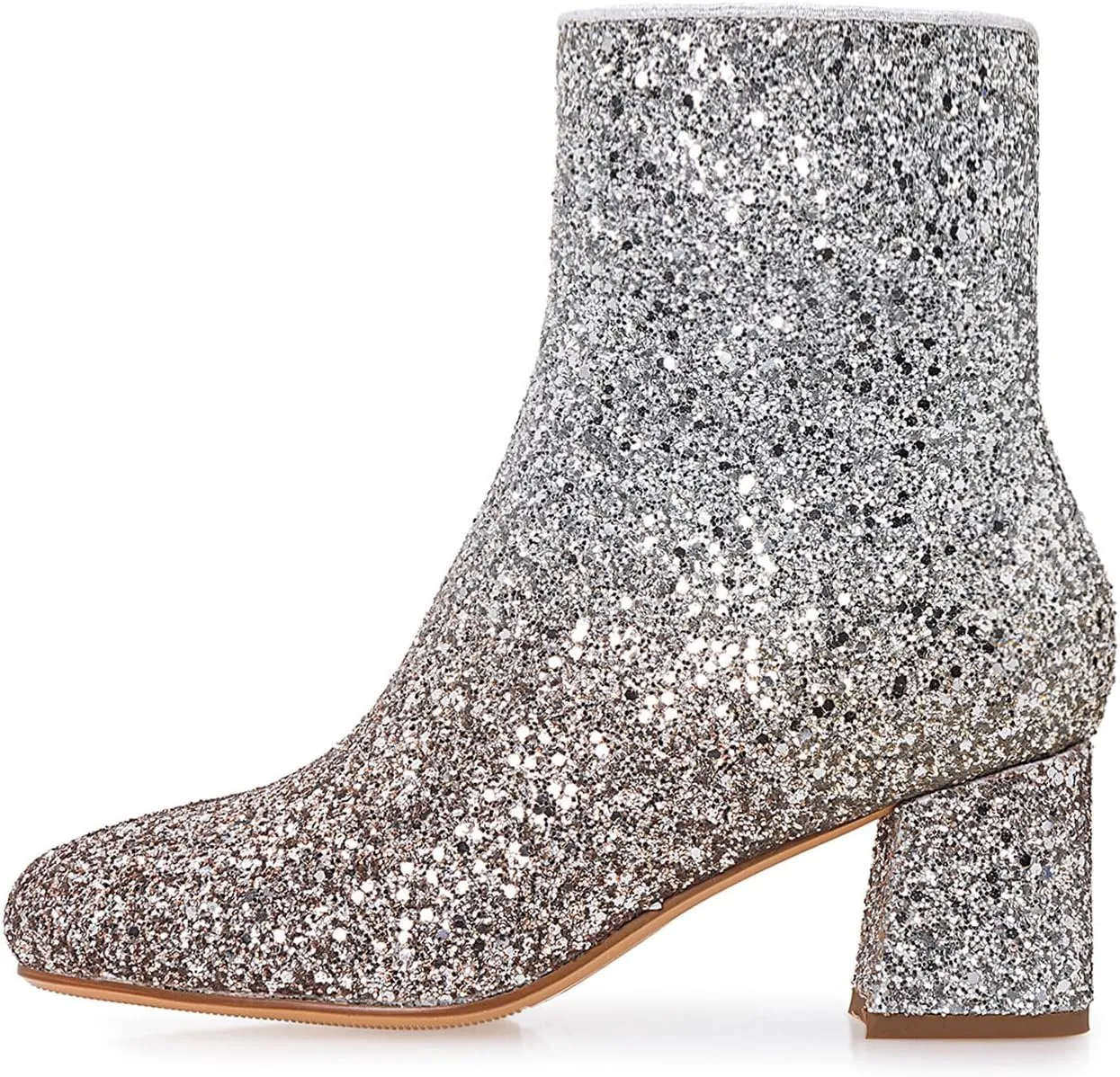 Women's Glitter Ankle Boots Sequin Sparkly Booties Block Heel Side Zip Zipper Wedding Party Dress Shoes