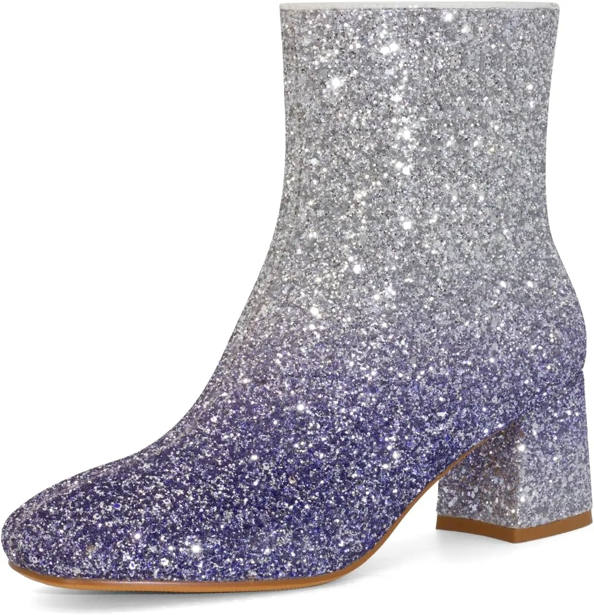 Women's Glitter Ankle Boots Sequin Sparkly Booties Block Heel Side Zip Zipper Wedding Party Dress Shoes