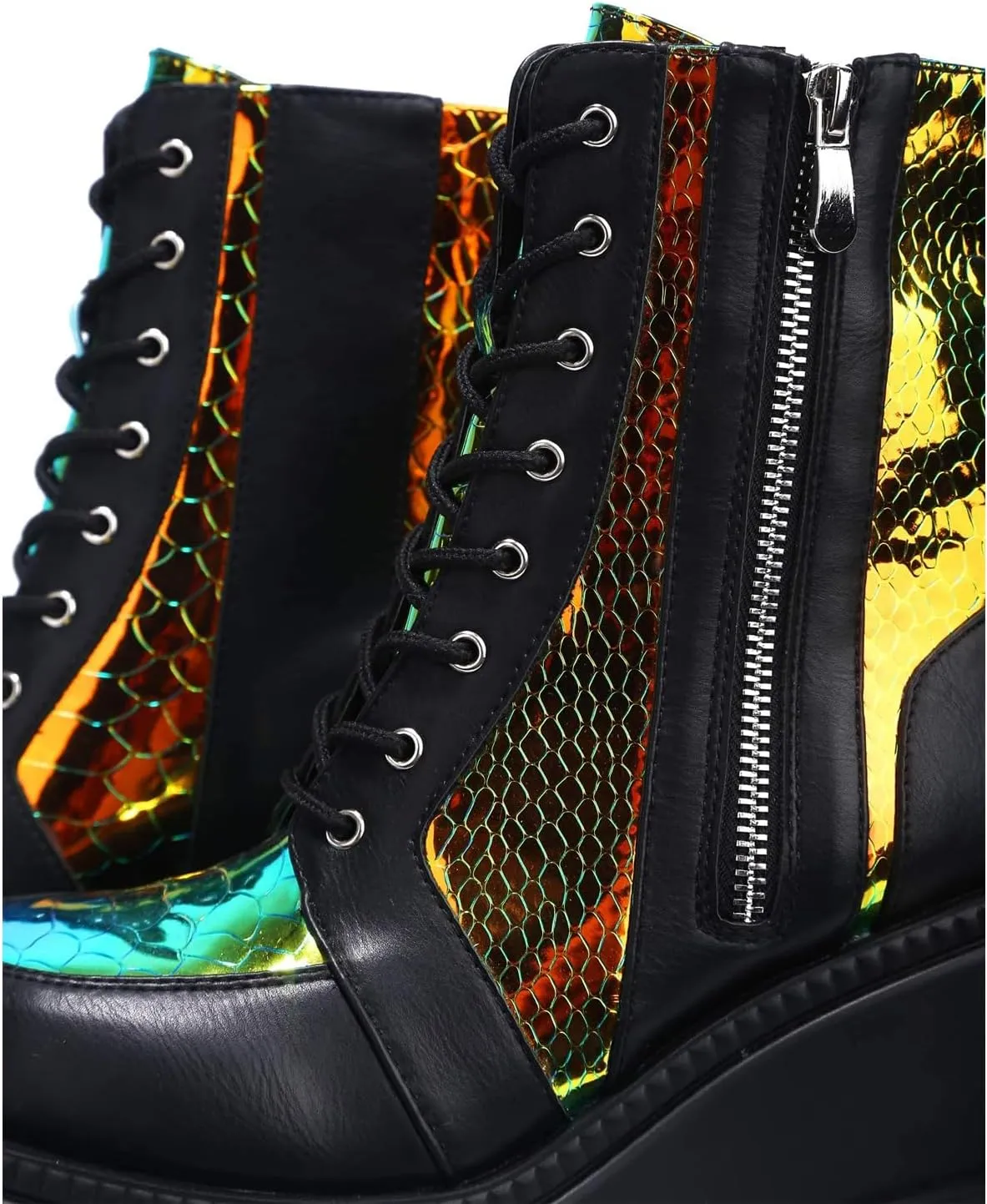 Women's Halloween Fashion Chunky Heel Ankle Booties Lace up Buckle Goth Motorcycle Platform Boot Military Combat Boots