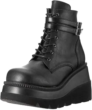 Women's Halloween Fashion Chunky Heel Ankle Booties Lace up Buckle Goth Motorcycle Platform Boot Military Combat Boots