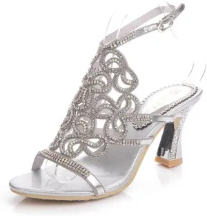 Women's Handmade Rhinestones Crystal Butterfly Pattern Heel Evening Bridal Wedding Prom Sandals Heeled 2.5 cm
