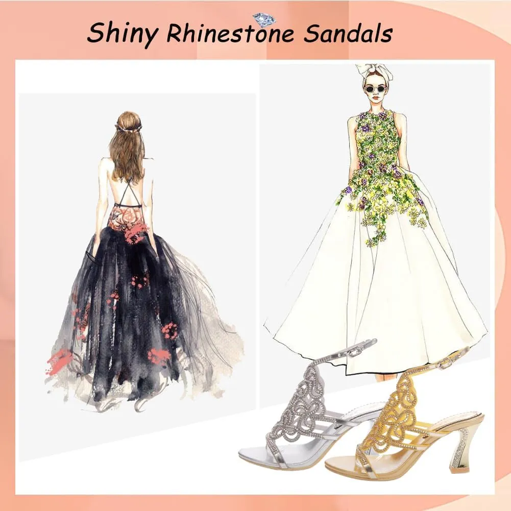Women's Handmade Rhinestones Crystal Butterfly Pattern Heel Evening Bridal Wedding Prom Sandals Heeled 2.5 cm
