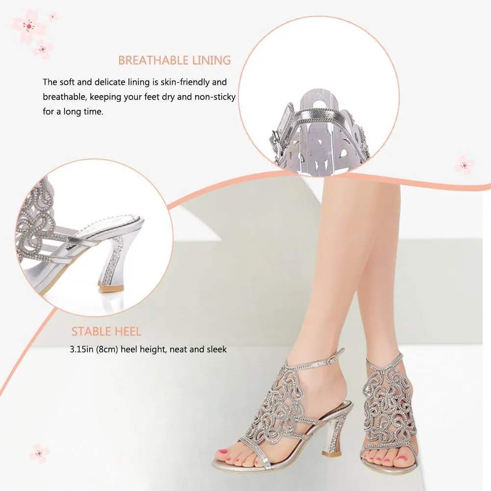 Women's Handmade Rhinestones Crystal Butterfly Pattern Heel Evening Bridal Wedding Prom Sandals Heeled 2.5 cm