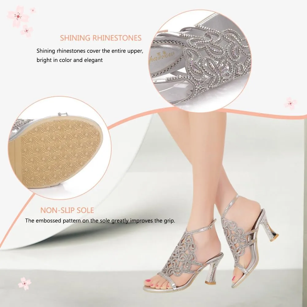 Women's Handmade Rhinestones Crystal Butterfly Pattern Heel Evening Bridal Wedding Prom Sandals Heeled 2.5 cm