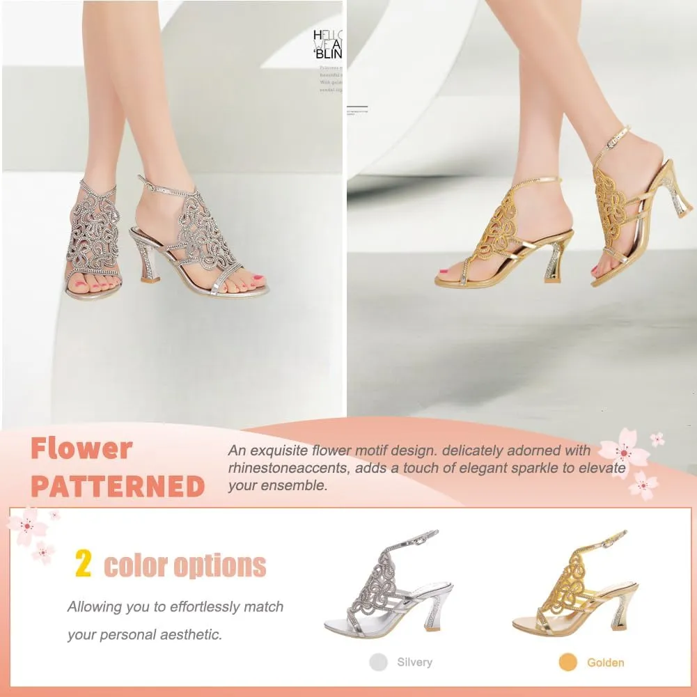 Women's Handmade Rhinestones Crystal Butterfly Pattern Heel Evening Bridal Wedding Prom Sandals Heeled 2.5 cm