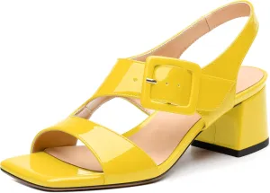 Womens Heeled Sandals Shoes, Square Peep Toe Mid Block Heel Ankle Strap Sandals for Women, Leather Insole Chunky Heel Sandals with Buckle 2"