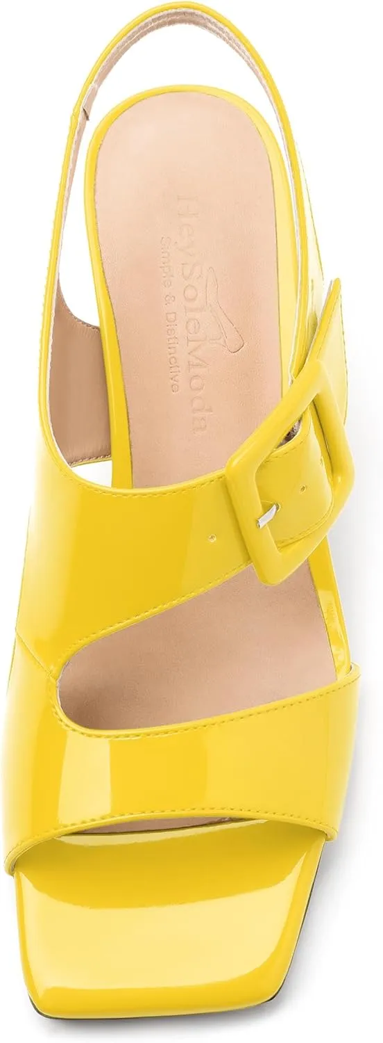 Womens Heeled Sandals Shoes, Square Peep Toe Mid Block Heel Ankle Strap Sandals for Women, Leather Insole Chunky Heel Sandals with Buckle 2"