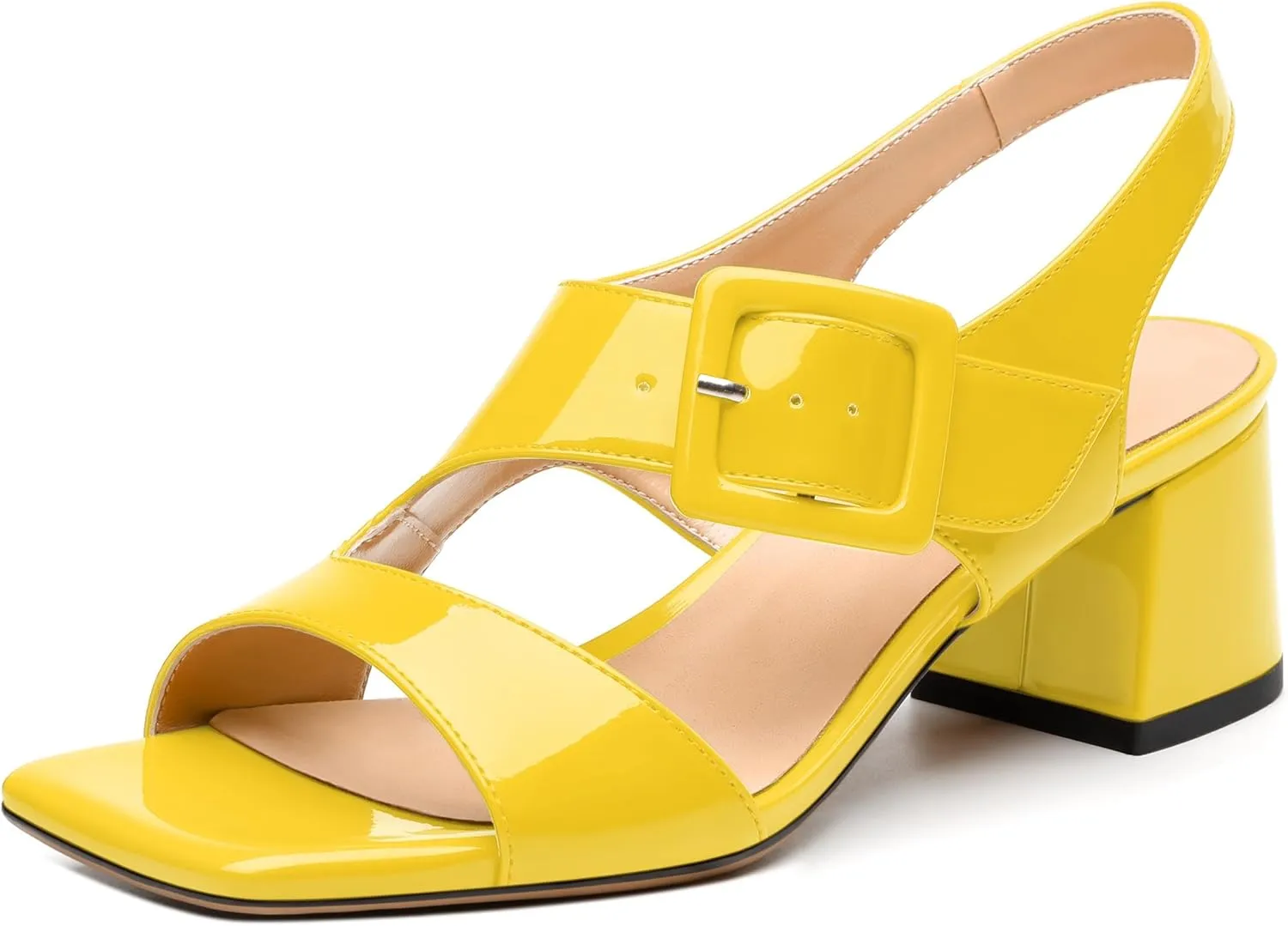 Womens Heeled Sandals Shoes, Square Peep Toe Mid Block Heel Ankle Strap Sandals for Women, Leather Insole Chunky Heel Sandals with Buckle 2"