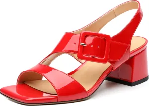 Womens Heeled Sandals Shoes, Square Peep Toe Mid Block Heel Ankle Strap Sandals for Women, Leather Insole Chunky Heel Sandals with Buckle 2"