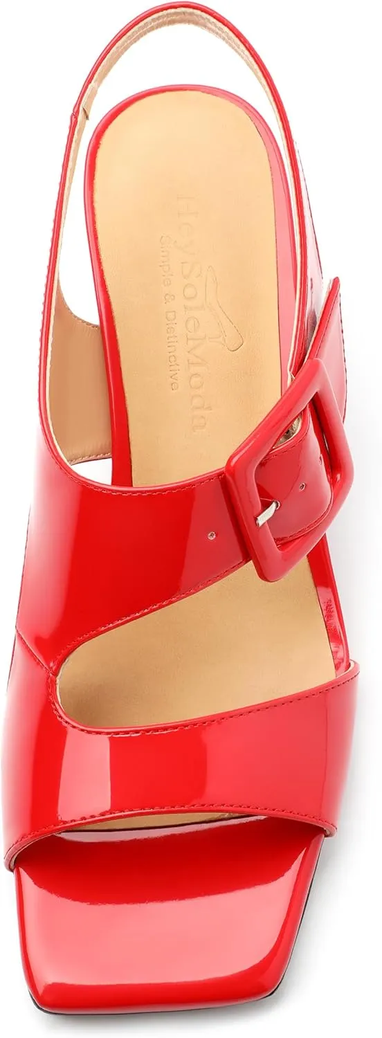 Womens Heeled Sandals Shoes, Square Peep Toe Mid Block Heel Ankle Strap Sandals for Women, Leather Insole Chunky Heel Sandals with Buckle 2"