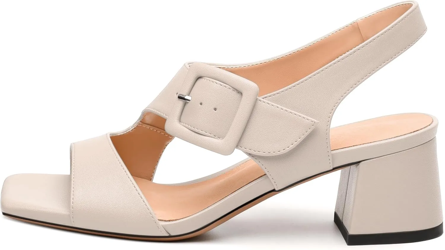 Womens Heeled Sandals Shoes, Square Peep Toe Mid Block Heel Ankle Strap Sandals for Women, Leather Insole Open Toe Chunky Heel Sandals 2"