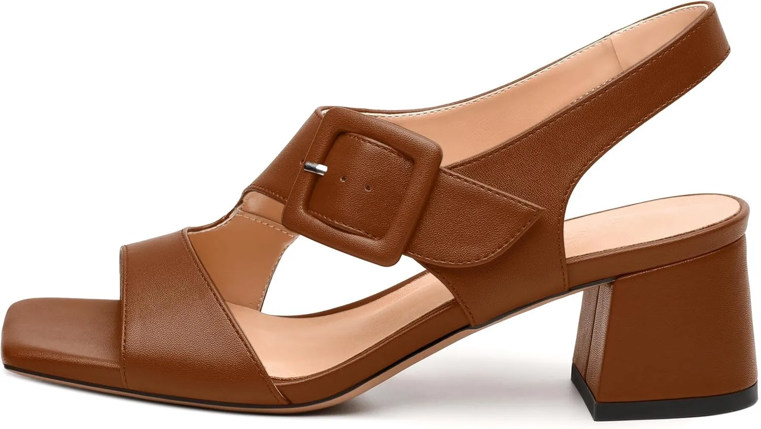 Womens Heeled Sandals Shoes, Square Peep Toe Mid Block Heel Ankle Strap Sandals for Women, Leather Insole Open Toe Chunky Heel Sandals 2"