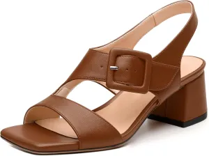 Womens Heeled Sandals Shoes, Square Peep Toe Mid Block Heel Ankle Strap Sandals for Women, Leather Insole Open Toe Chunky Heel Sandals 2"
