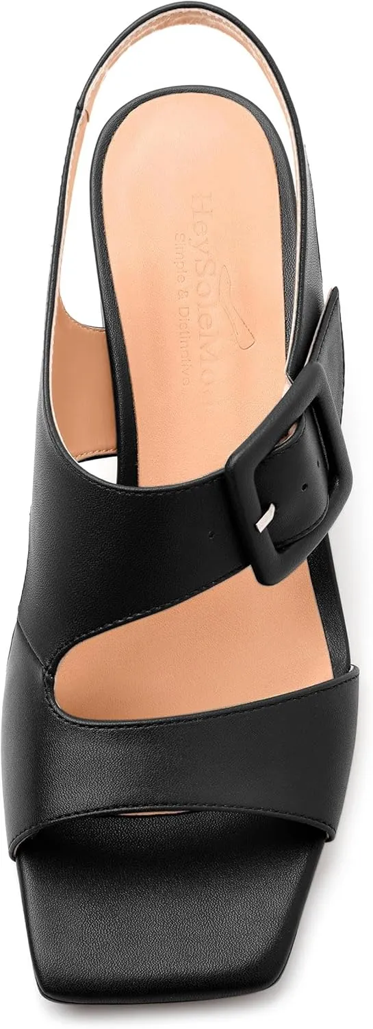 Womens Heeled Sandals Shoes, Square Peep Toe Mid Block Heel Ankle Strap Sandals for Women, Leather Insole Open Toe Chunky Heel Sandals 2"