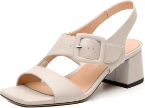 Womens Heeled Sandals Shoes, Square Peep Toe Mid Block Heel Ankle Strap Sandals for Women, Leather Insole Open Toe Chunky Heel Sandals 2"