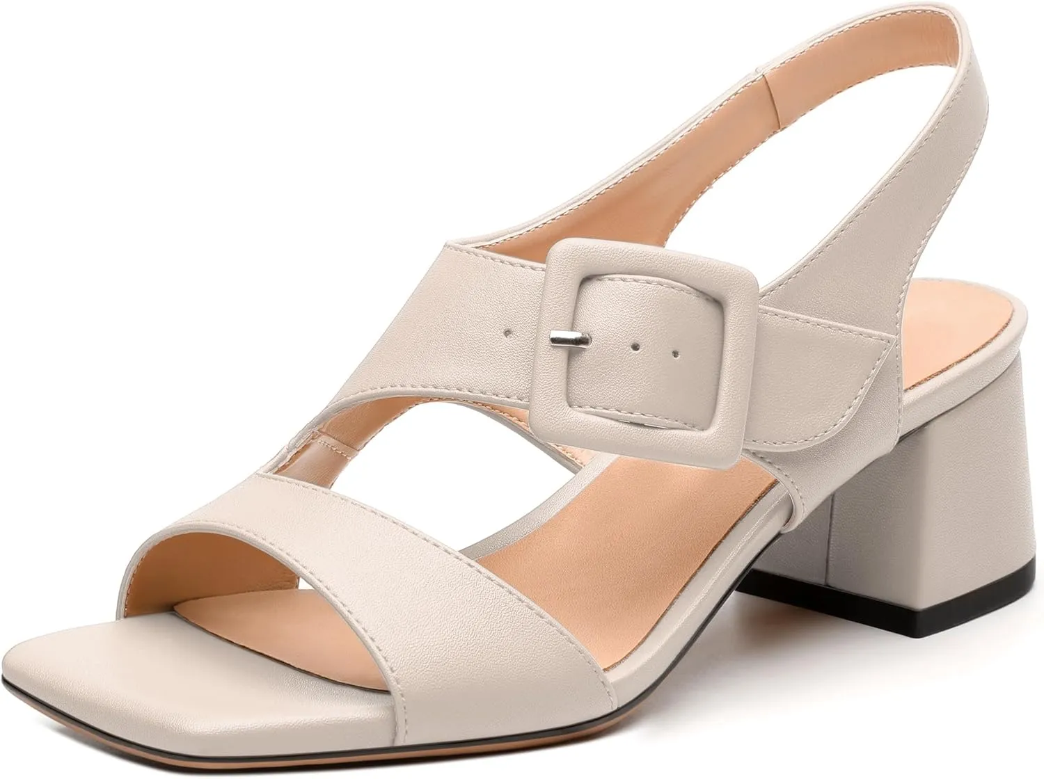 Womens Heeled Sandals Shoes, Square Peep Toe Mid Block Heel Ankle Strap Sandals for Women, Leather Insole Open Toe Chunky Heel Sandals 2"