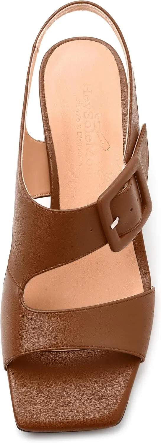 Womens Heeled Sandals Shoes, Square Peep Toe Mid Block Heel Ankle Strap Sandals for Women, Leather Insole Open Toe Chunky Heel Sandals 2"