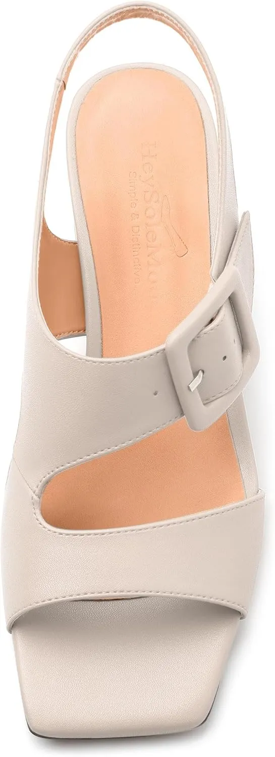 Womens Heeled Sandals Shoes, Square Peep Toe Mid Block Heel Ankle Strap Sandals for Women, Leather Insole Open Toe Chunky Heel Sandals 2"