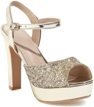 Women's High Heel Platform Chunky Sandals Glitter Peep Toe Ankle Strap Block Heeled Pumps Wedding Evening Party Shoes