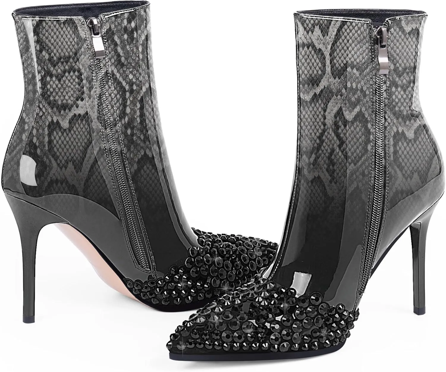 Women's High Heel Sexy Ankle Boots Rhinestone Pointed Toe Shoes