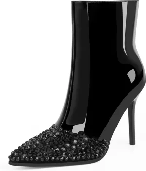 Women's High Heel Sexy Ankle Boots Rhinestone Pointed Toe Shoes