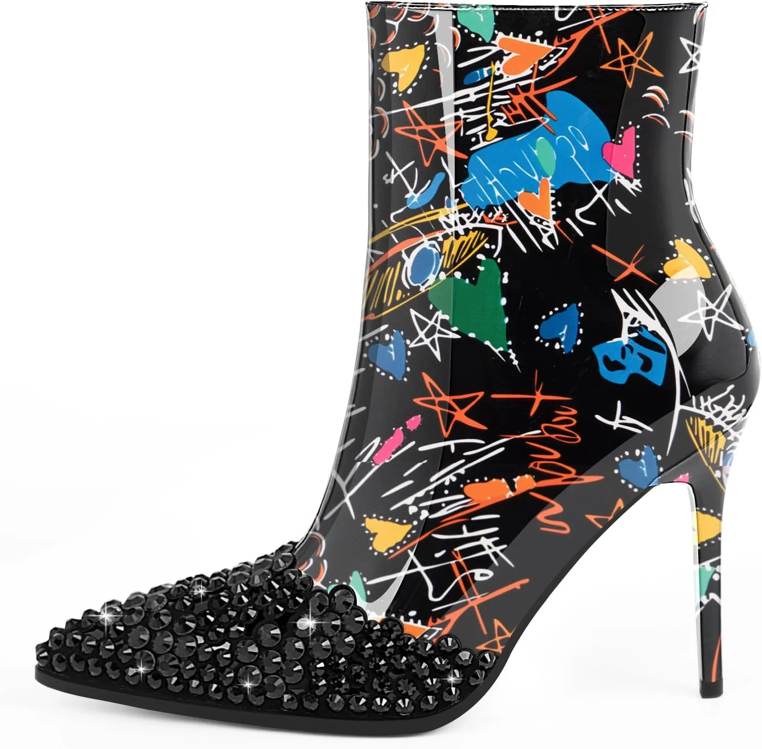 Women's High Heel Sexy Ankle Boots Rhinestone Pointed Toe Shoes
