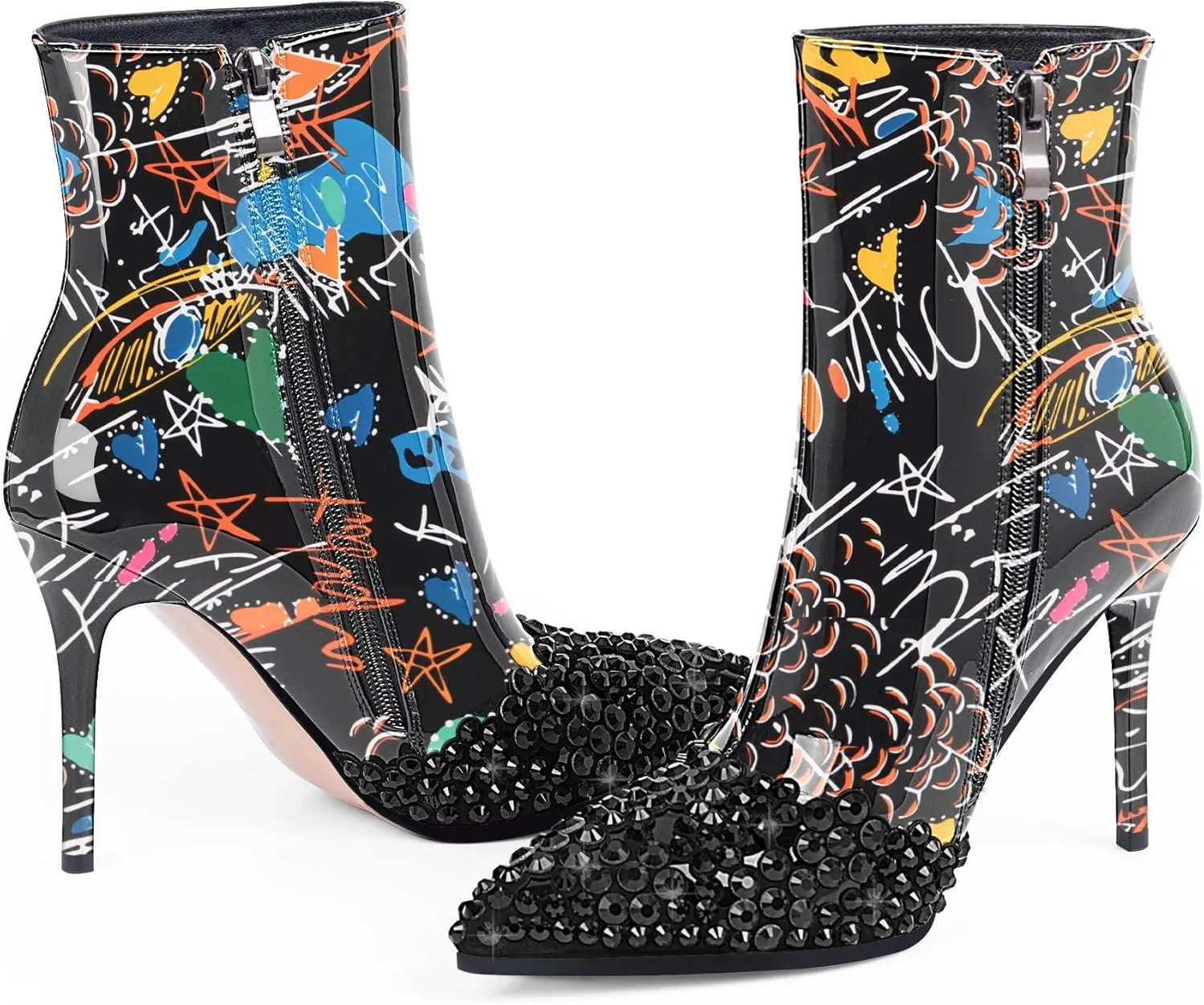 Women's High Heel Sexy Ankle Boots Rhinestone Pointed Toe Shoes