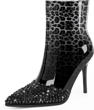 Women's High Heel Sexy Ankle Boots Rhinestone Pointed Toe Shoes