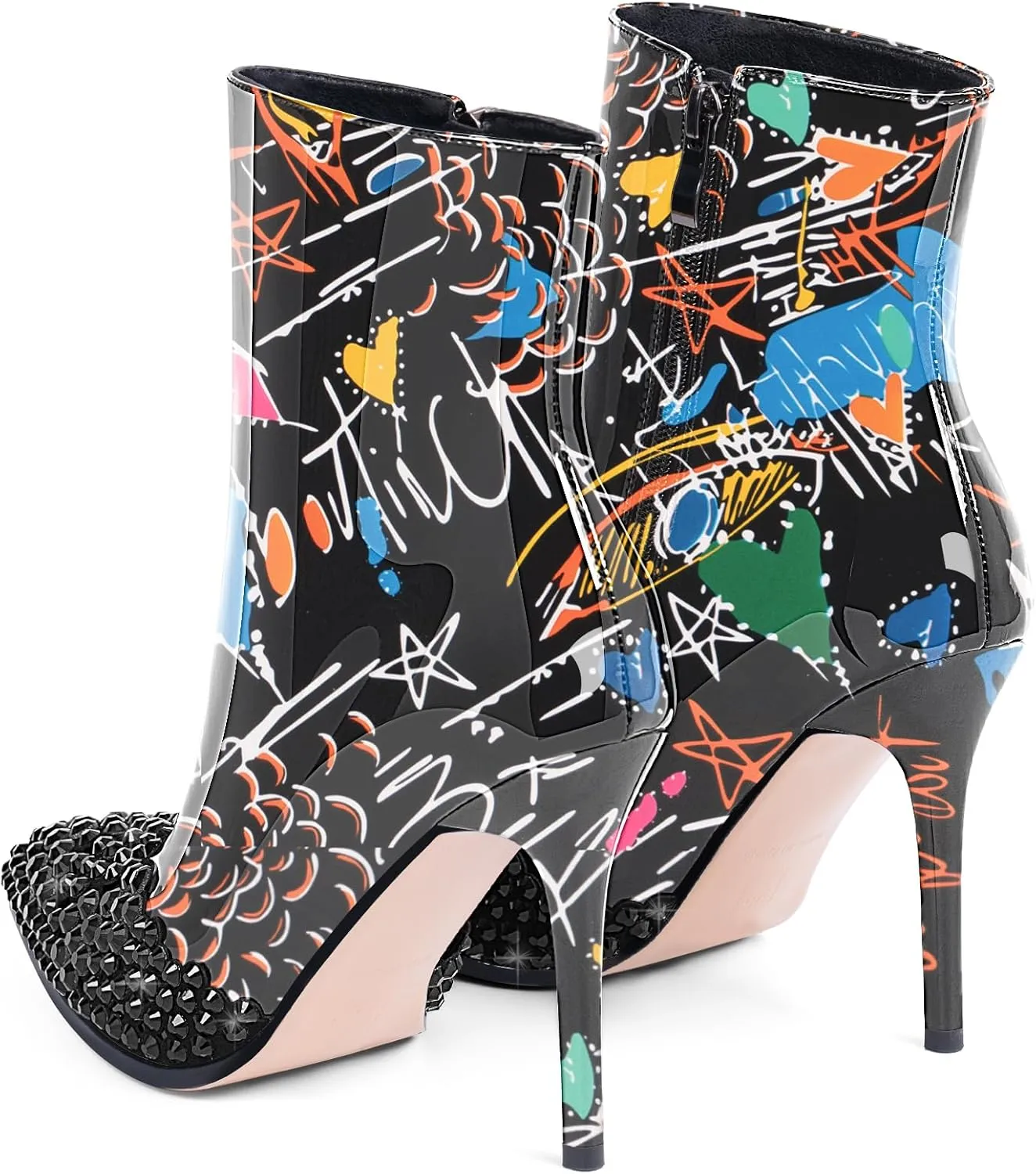 Women's High Heel Sexy Ankle Boots Rhinestone Pointed Toe Shoes