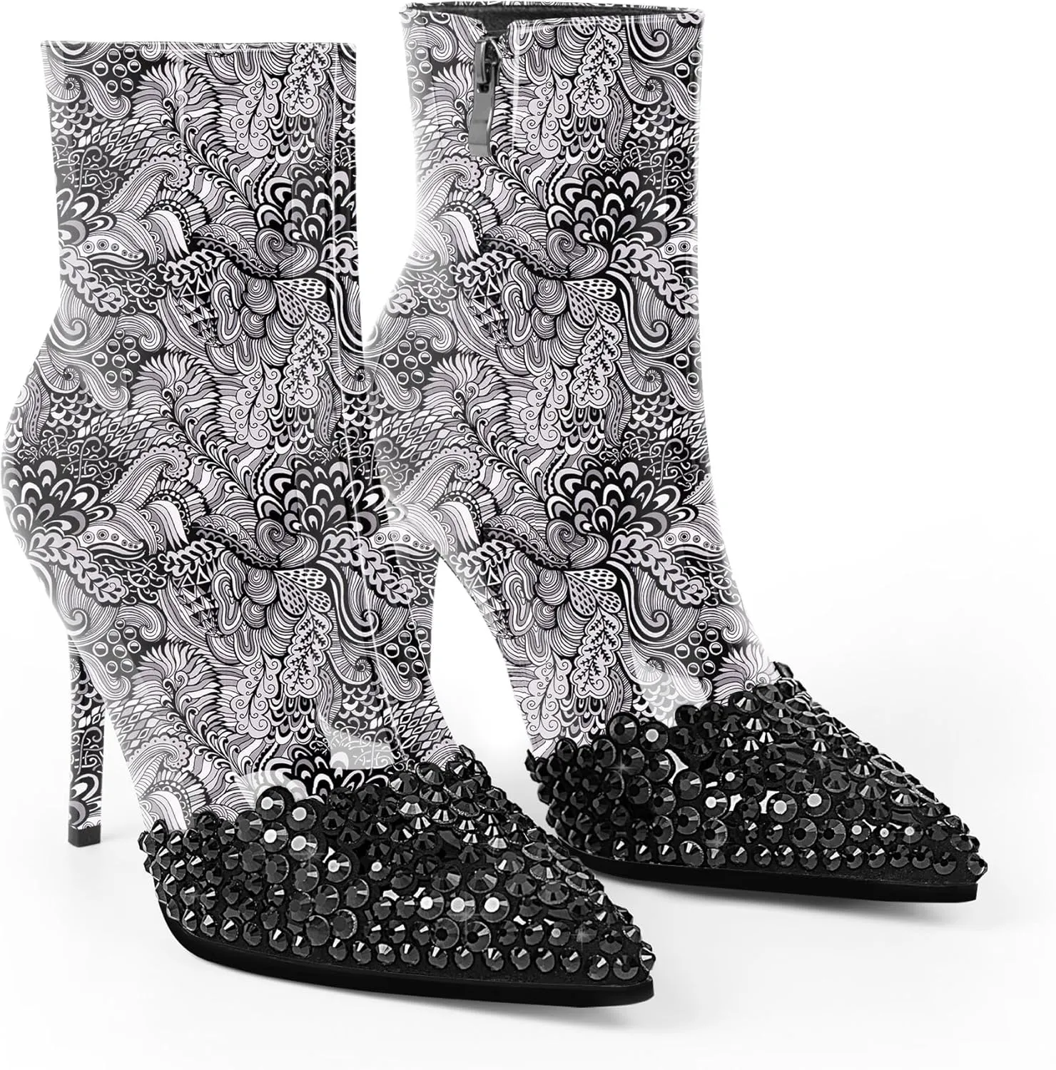 Women's High Heel Sexy Ankle Boots Rhinestone Pointed Toe Shoes