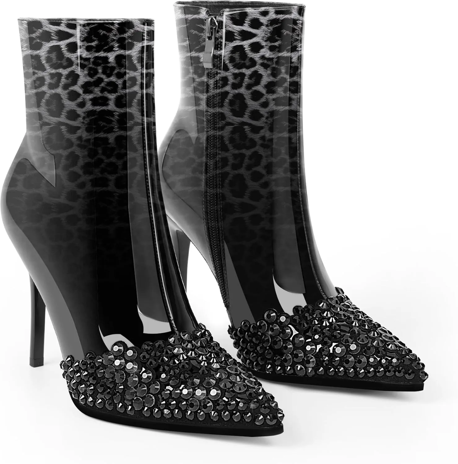 Women's High Heel Sexy Ankle Boots Rhinestone Pointed Toe Shoes