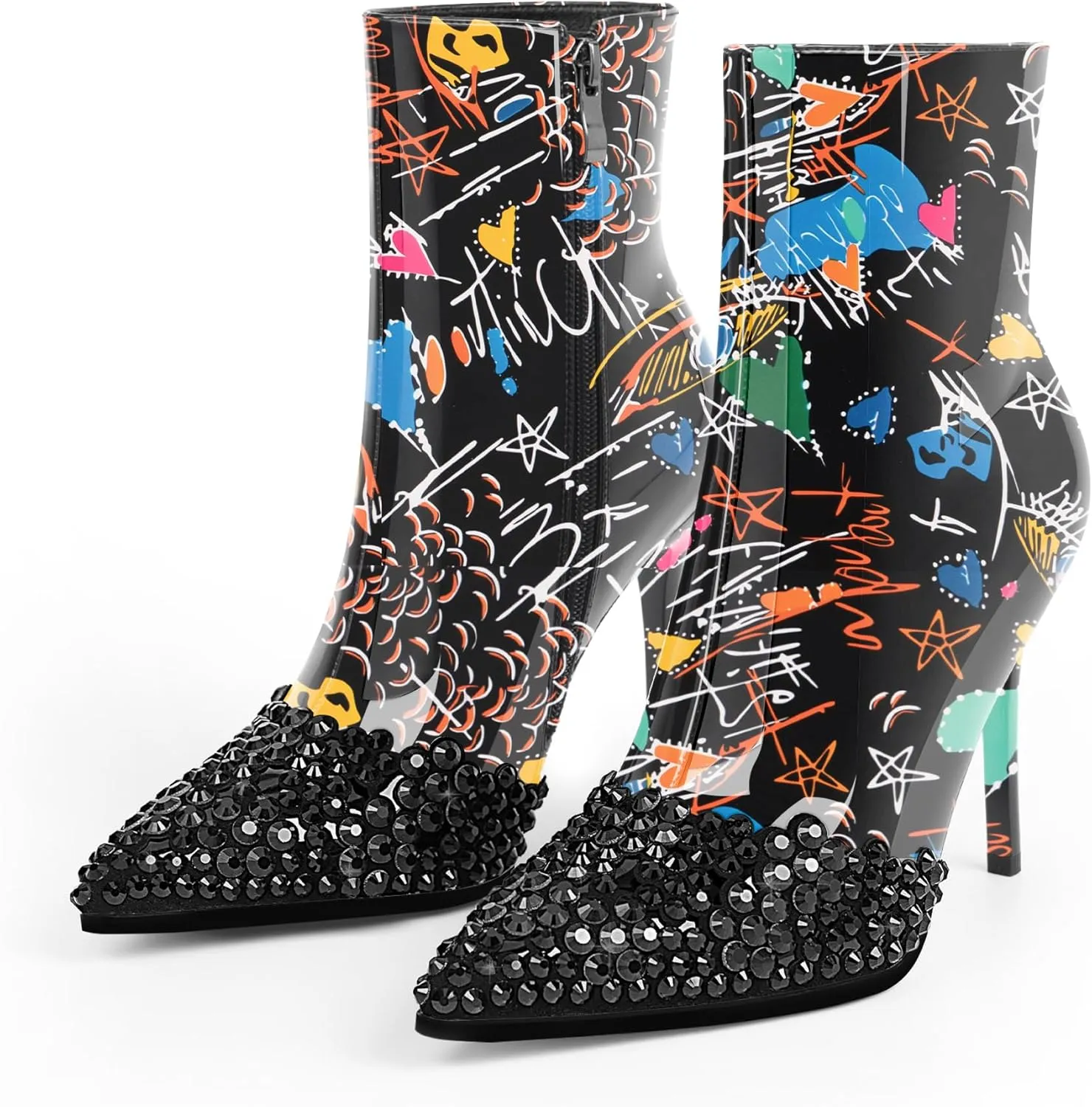 Women's High Heel Sexy Ankle Boots Rhinestone Pointed Toe Shoes
