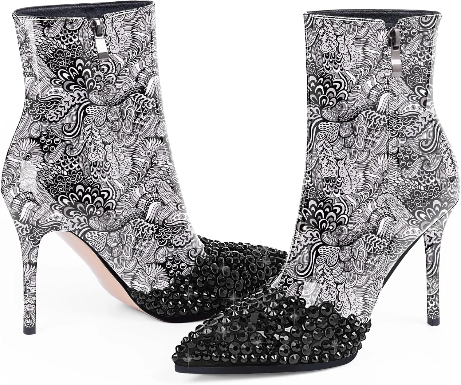 Women's High Heel Sexy Ankle Boots Rhinestone Pointed Toe Shoes