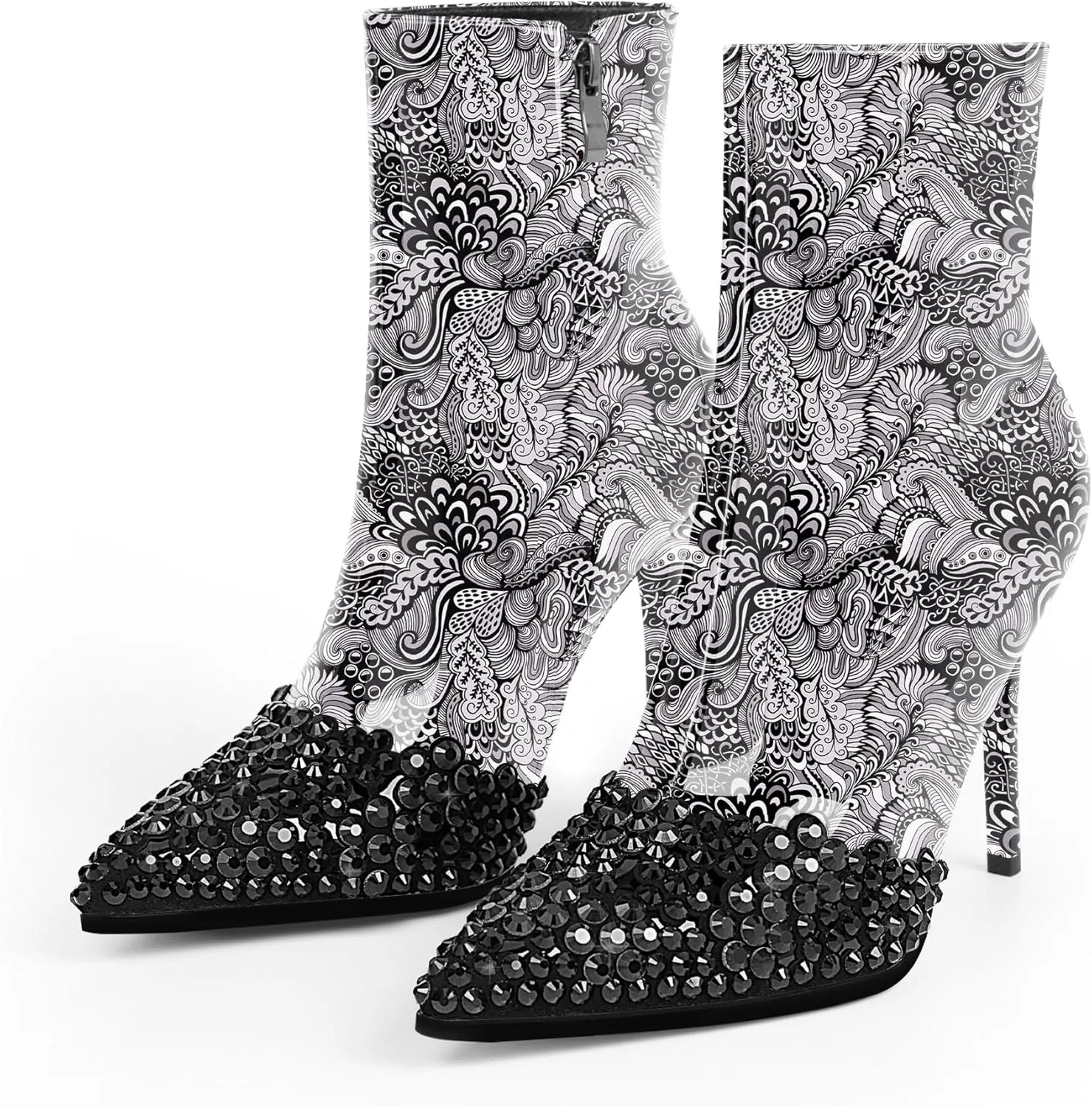 Women's High Heel Sexy Ankle Boots Rhinestone Pointed Toe Shoes