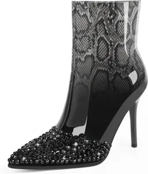 Women's High Heel Sexy Ankle Boots Rhinestone Pointed Toe Shoes