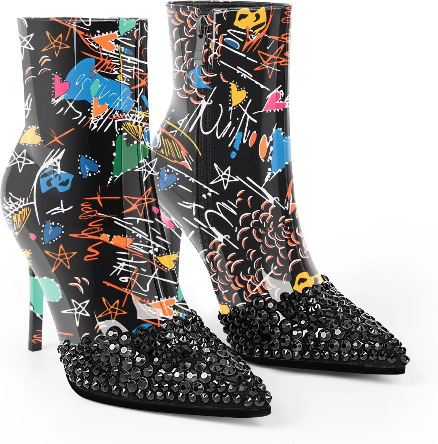 Women's High Heel Sexy Ankle Boots Rhinestone Pointed Toe Shoes
