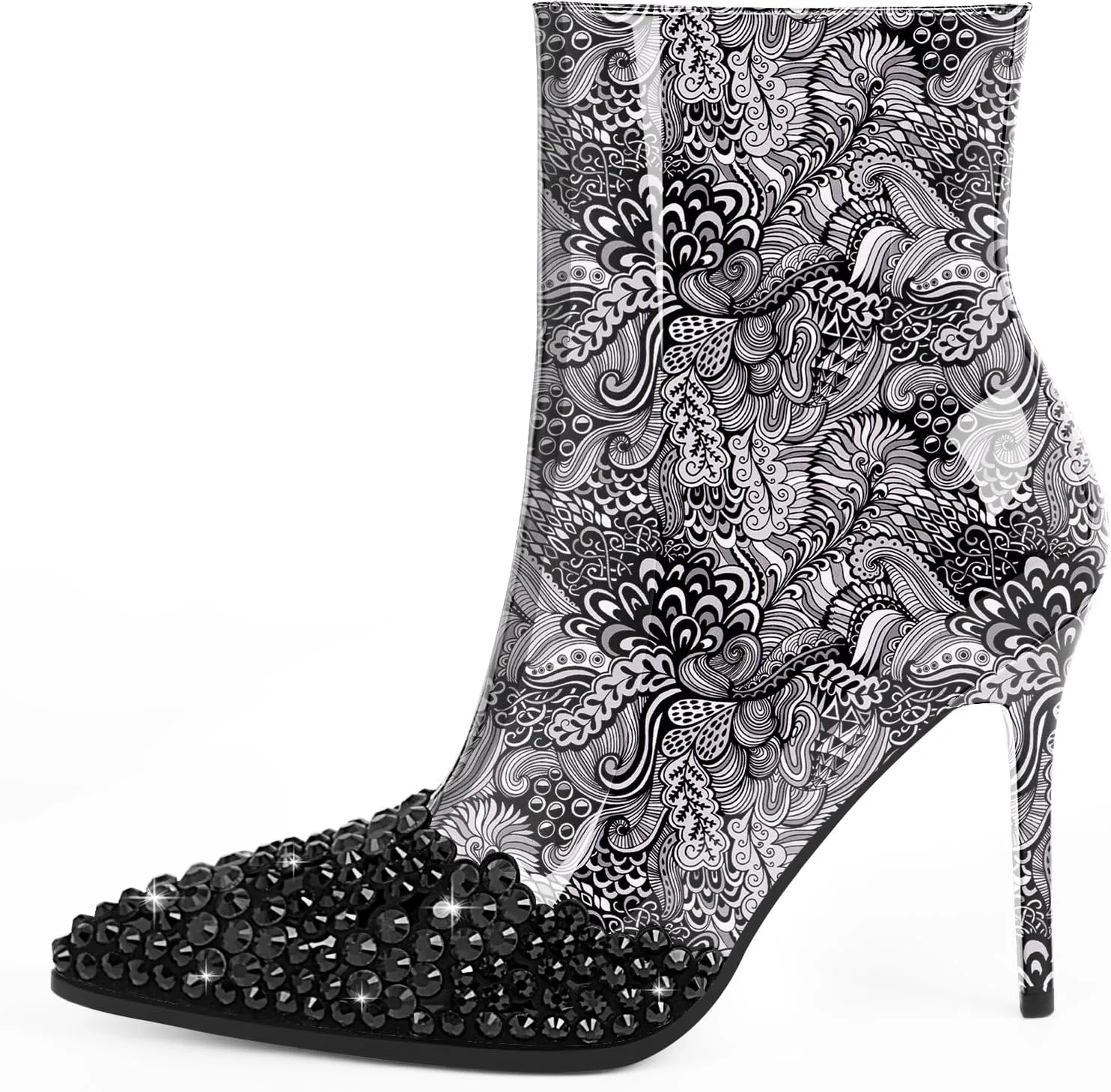 Women's High Heel Sexy Ankle Boots Rhinestone Pointed Toe Shoes