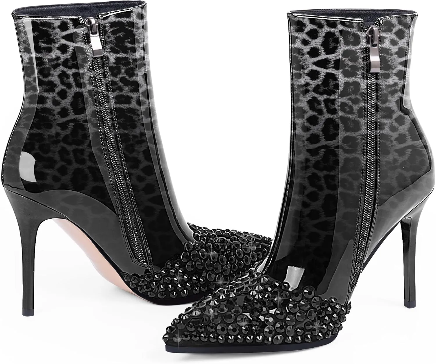 Women's High Heel Sexy Ankle Boots Rhinestone Pointed Toe Shoes