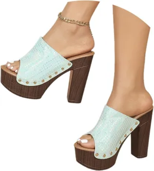 Women's High Heel Slippers Open Toe Sandals Casual Wear Vacation Summer Spring Comfortable Slippers Women for Home