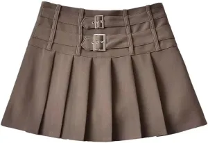 Women's High Waist Pleated Mini Skirt - Summer Non-Stretch Patchwork Skirt