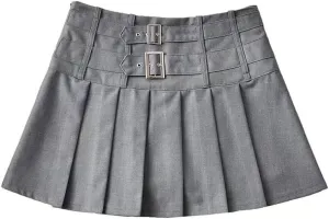 Women's High Waist Pleated Mini Skirt - Summer Non-Stretch Patchwork Skirt
