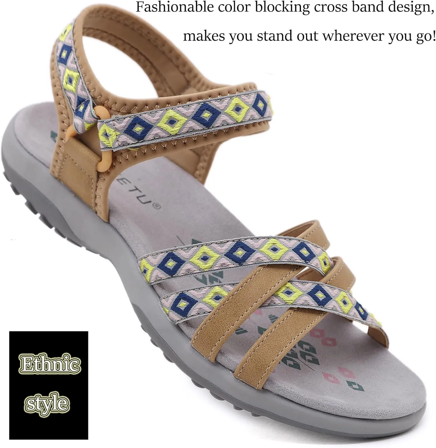 Womens Hiking Sandals Ladies Sport Sandals with Arch Support Comfortable Outdoor Sandals Adjustable Strap Summer Fashionable Shoes