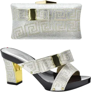 Women's Italian Rhinestone Shoe & Bag Set - African-Inspired Pumps & Clutch for Weddings and Party Celebrations