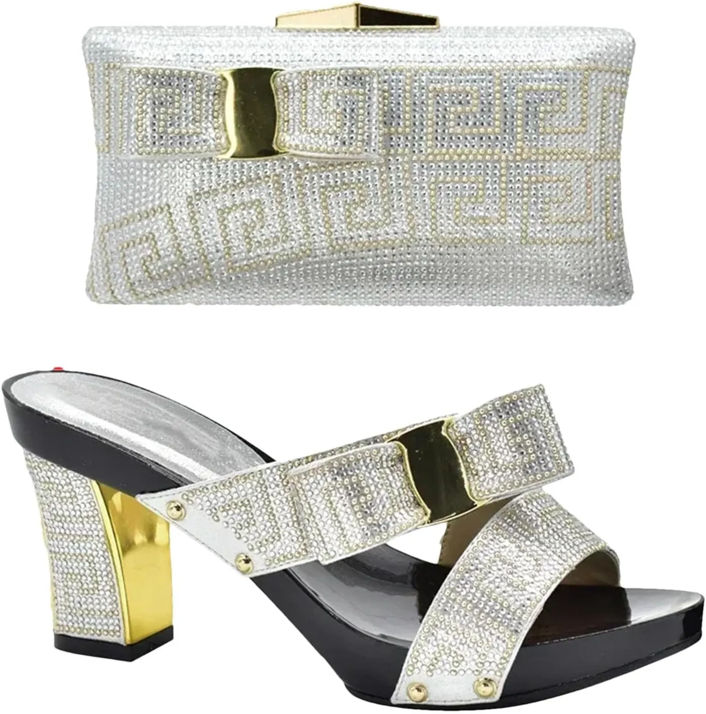 Women's Italian Rhinestone Shoe & Bag Set - African-Inspired Pumps & Clutch for Weddings and Party Celebrations