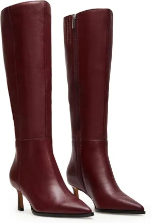 Women's Knee High Boots Kitten Heels Pointed Toe Side Zipper Wide Calf Stiletto Tall Boots for Women Wedding Porm Dress Shoes