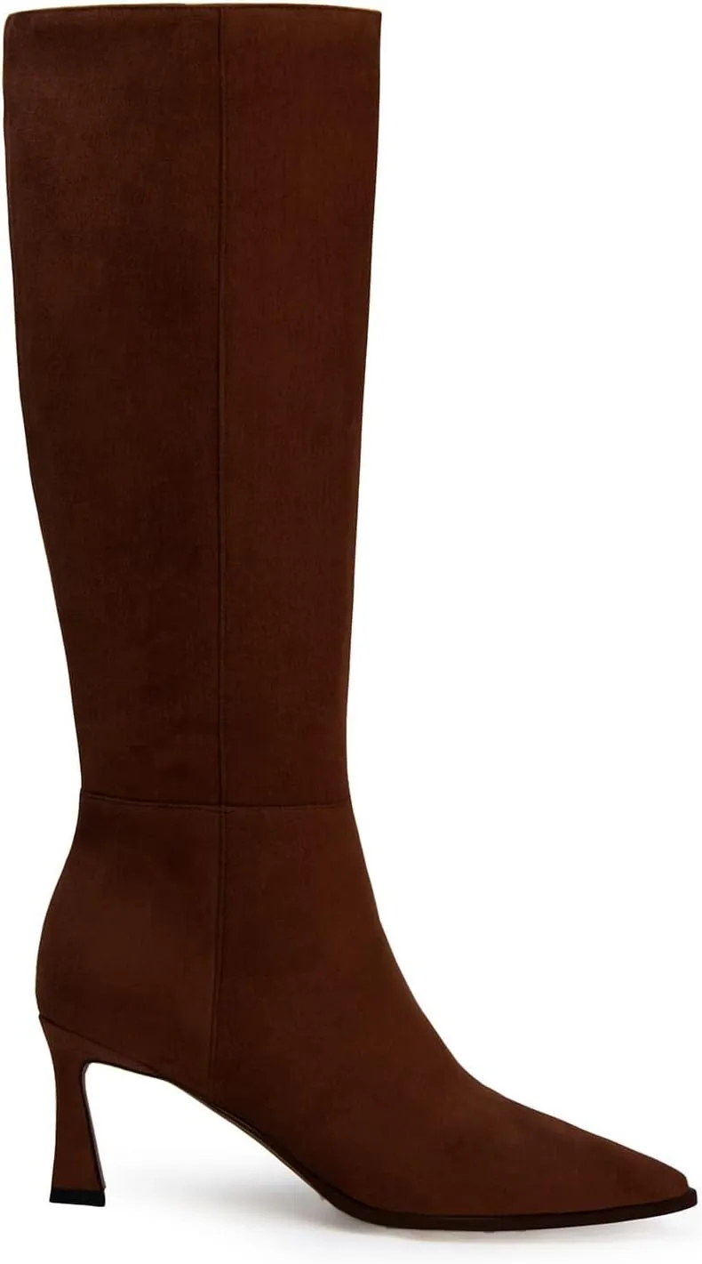 Women's Knee High Boots Kitten Heels Pointed Toe Side Zipper Wide Calf Stiletto Tall Boots for Women Wedding Porm Dress Shoes
