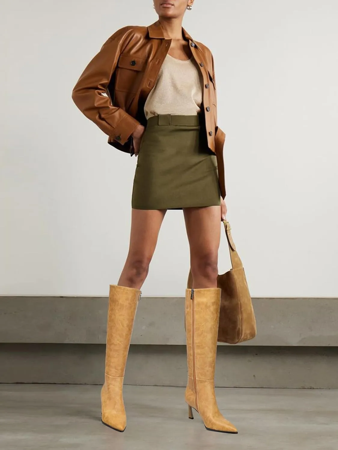 Women's Knee High Boots Kitten Heels Pointed Toe Side Zipper Wide Calf Stiletto Tall Boots for Women Wedding Porm Dress Shoes