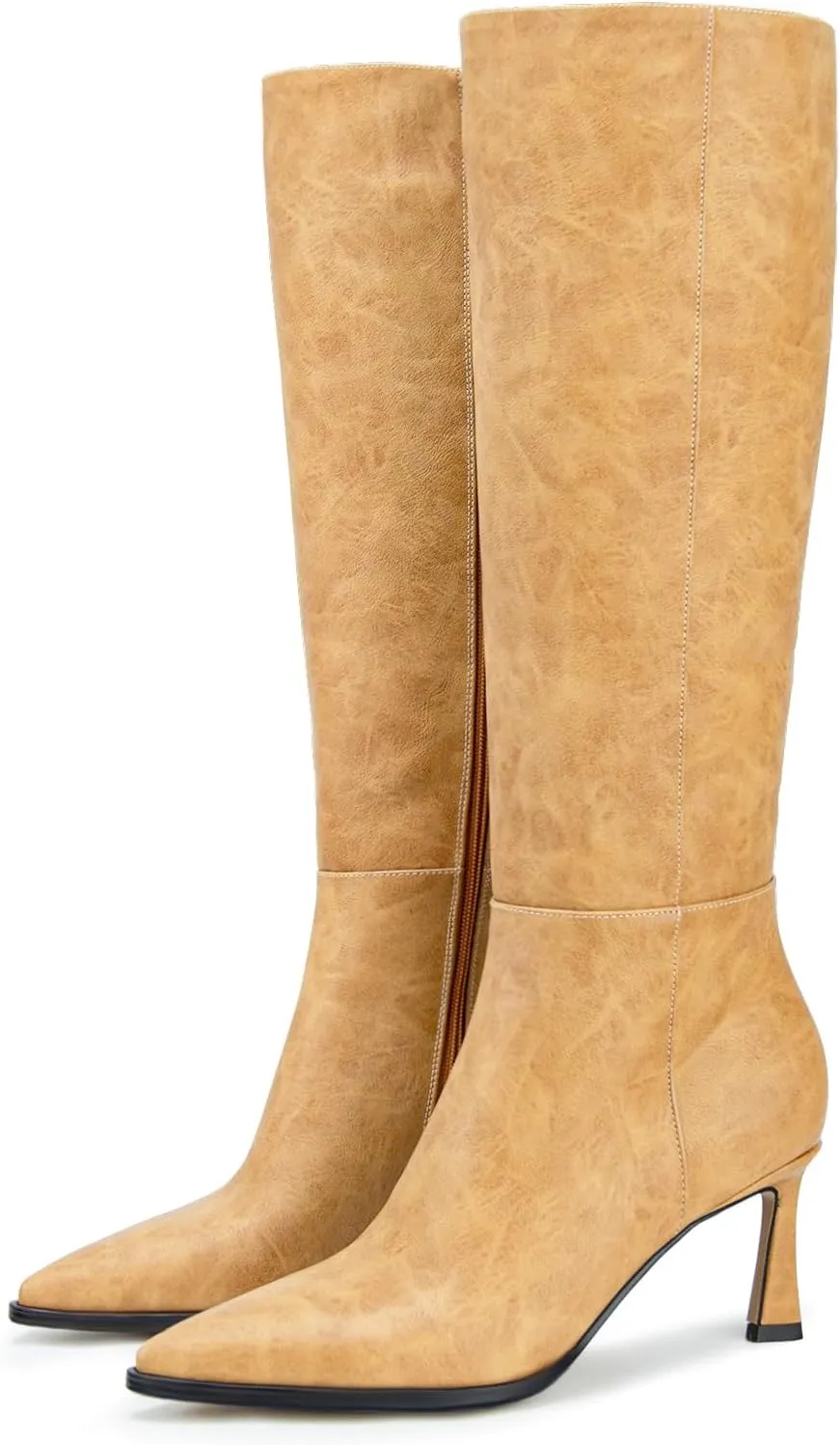 Women's Knee High Boots Kitten Heels Pointed Toe Side Zipper Wide Calf Stiletto Tall Boots for Women Wedding Porm Dress Shoes